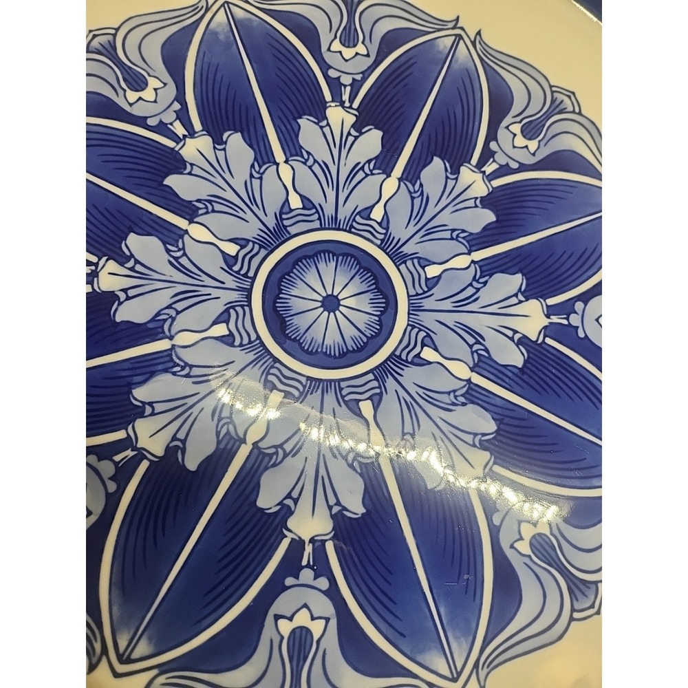 Bombay Cake Plate Heavy Ceramic Blue Silver White Floral 90's Serving Tray Decor - Picture 3 of 6